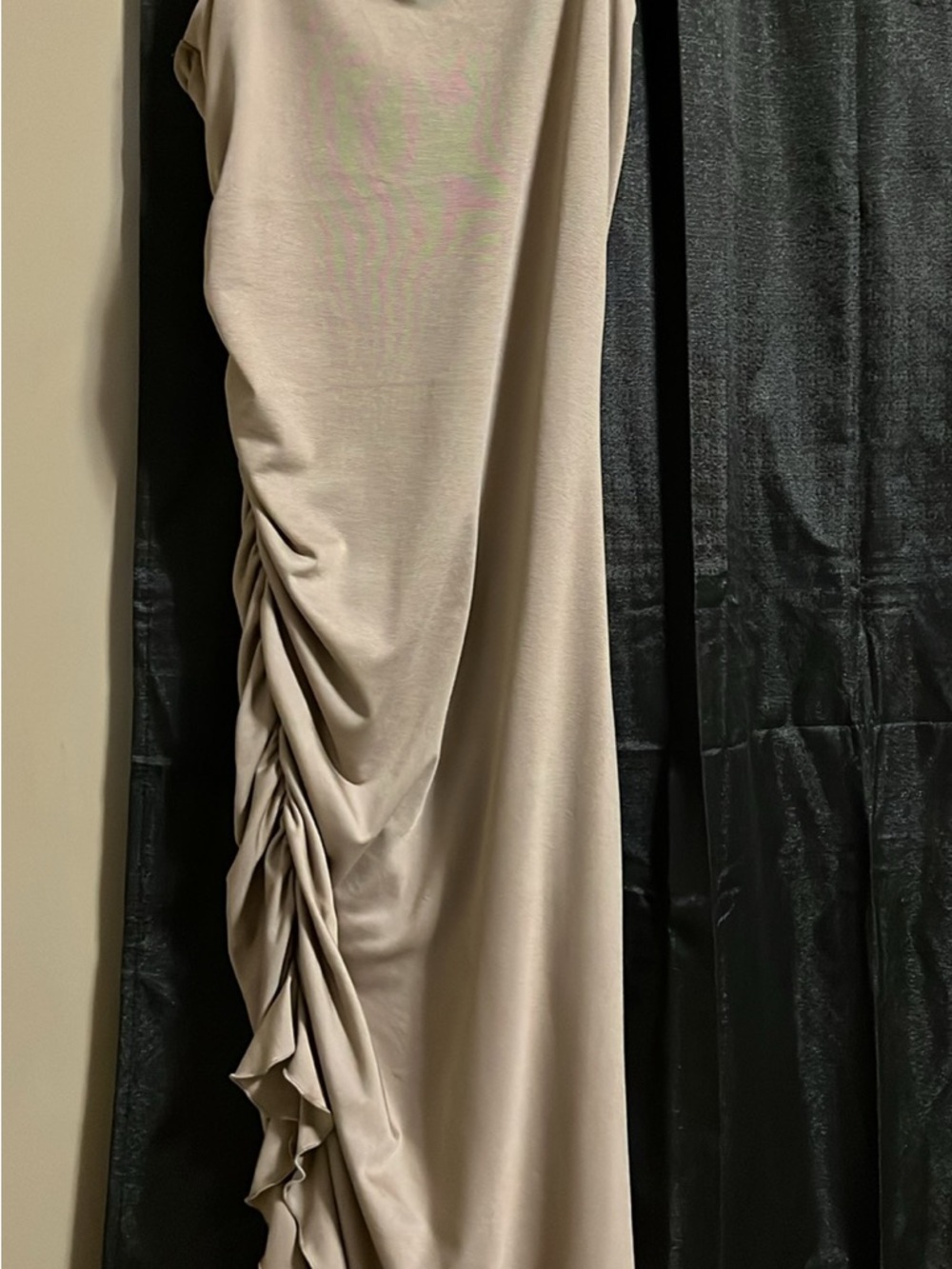 Draped and ruffled beautiful dress in Beige